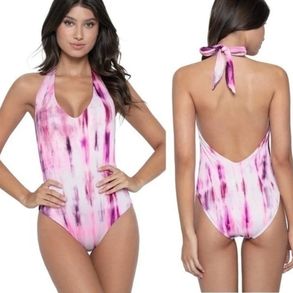 PQ Swim Pilyq Avery Swimsuit Size Small NWT Pink Tie Dye One Piece‎ Swim Ribbed